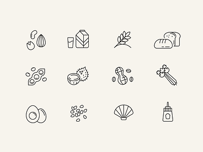 Food Allergy Icons allergies allergy cooking dairy eggs food food icon food illustration icon icon design icons illustration intolerance nut allergy nuts