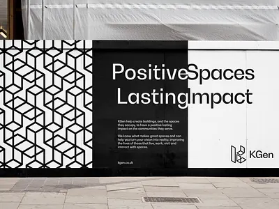 KGen hoarding brand design branding construction design hoarding identity logo minimalist monogram monotone pattern