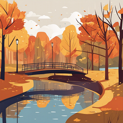 Autumn in the city city illustration template vector wall art