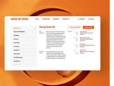 Made of More - Ingredients Page bold hemp seed ingredients page menopause minimal web design