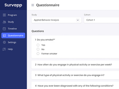 Survapp - Add questions to study add questions survey app ui ux