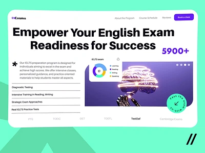 Exam Prep Web Platform animation dashboard design design ui education elearning landing landing page leraning motion online platform test toefl tool ui ux web website wed ui