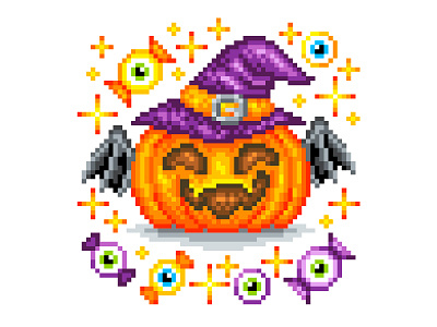 Halloween autumn bat character design design eyes fall graphicdesign halloween horror illustration illustration art magic october pixelart pixelartist pixels pumpkin scary witch