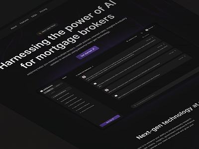 AI assistant for mortgage brokers ai artificial intelligence clean dark design interface landing page mode modern product theme ui ux website