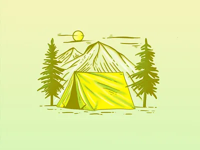 Day 28: Camping 🏕️ camping camping spot design digital illustration illustration illustrator inktober mountains pine trees procreate procreate art tent
