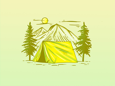 Day 28: Camping 🏕️ camping camping spot design digital illustration illustration illustrator inktober mountains pine trees procreate procreate art tent