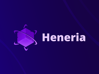 Heneria branding cube logo minecraft neon purple