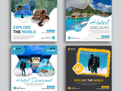 Travel tour social media post or blue banner design template travel company