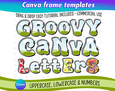 Canva Letters Frames feat. Retro Doodle Groovy Font editable canva