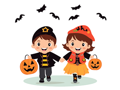 Halloween Trick-or-Treat Illustration - Children in Costume candy costume parade creative projects greeting cards halloween halloween decorations halloween fun halloween illustration halloween joy halloween spirit halloween tradition kids in costume trick or treat trick or treating adventure youthful excitement