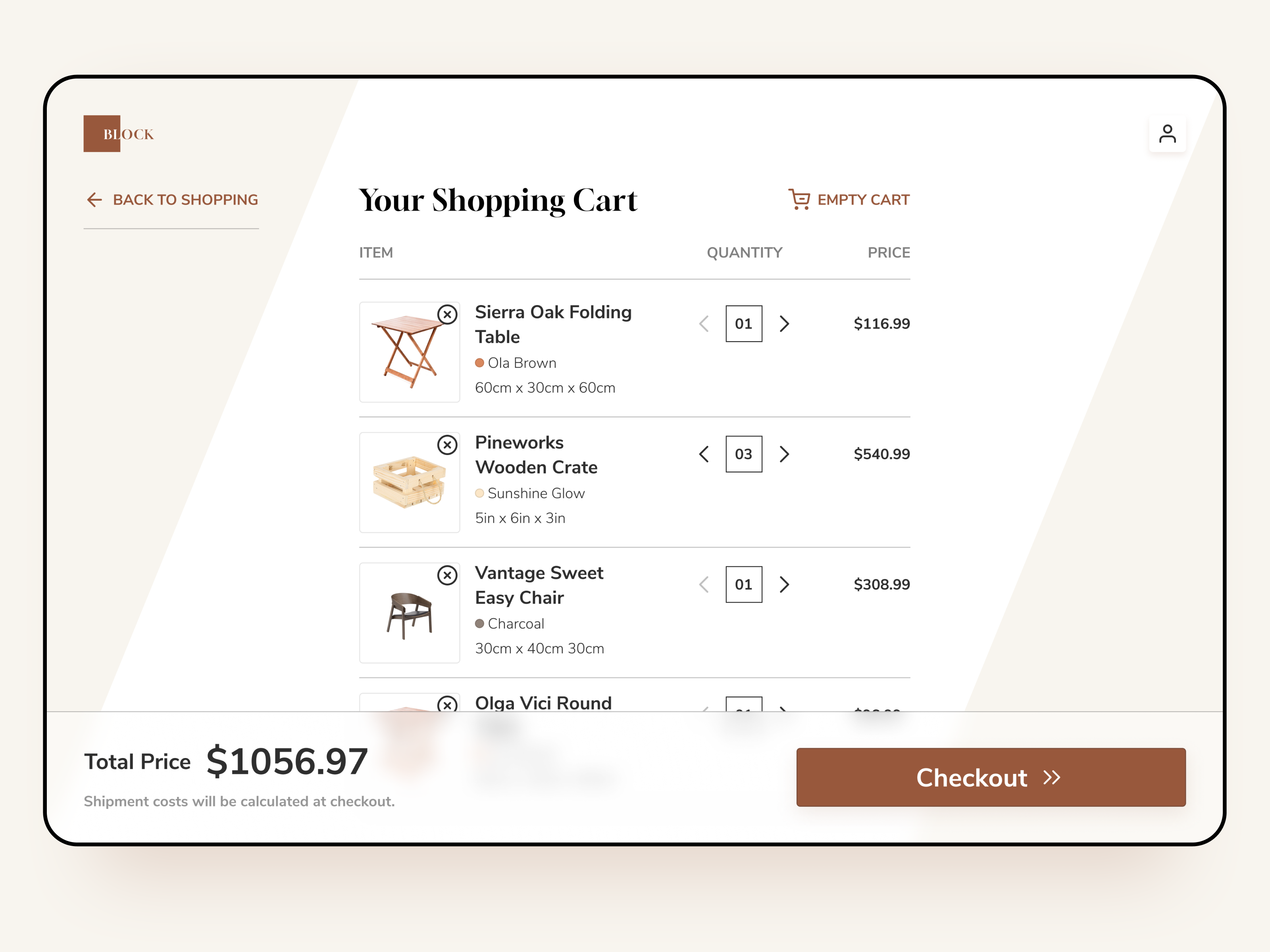 Example of Shopping cart page
