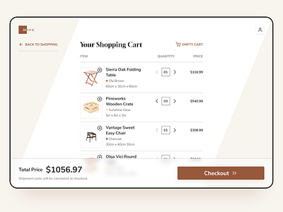 Shopping cart page app checkout checkout experience design challenge earth tones furniture premium premium design product page responsive web design shopping shopping cart web web design webapp