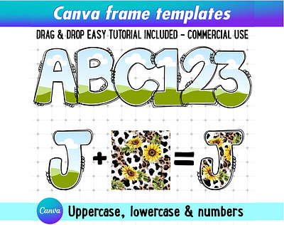 Canva Frame Doodle Alphabet UPPERCASE, lowercase and Numbers animation entire store graphic design