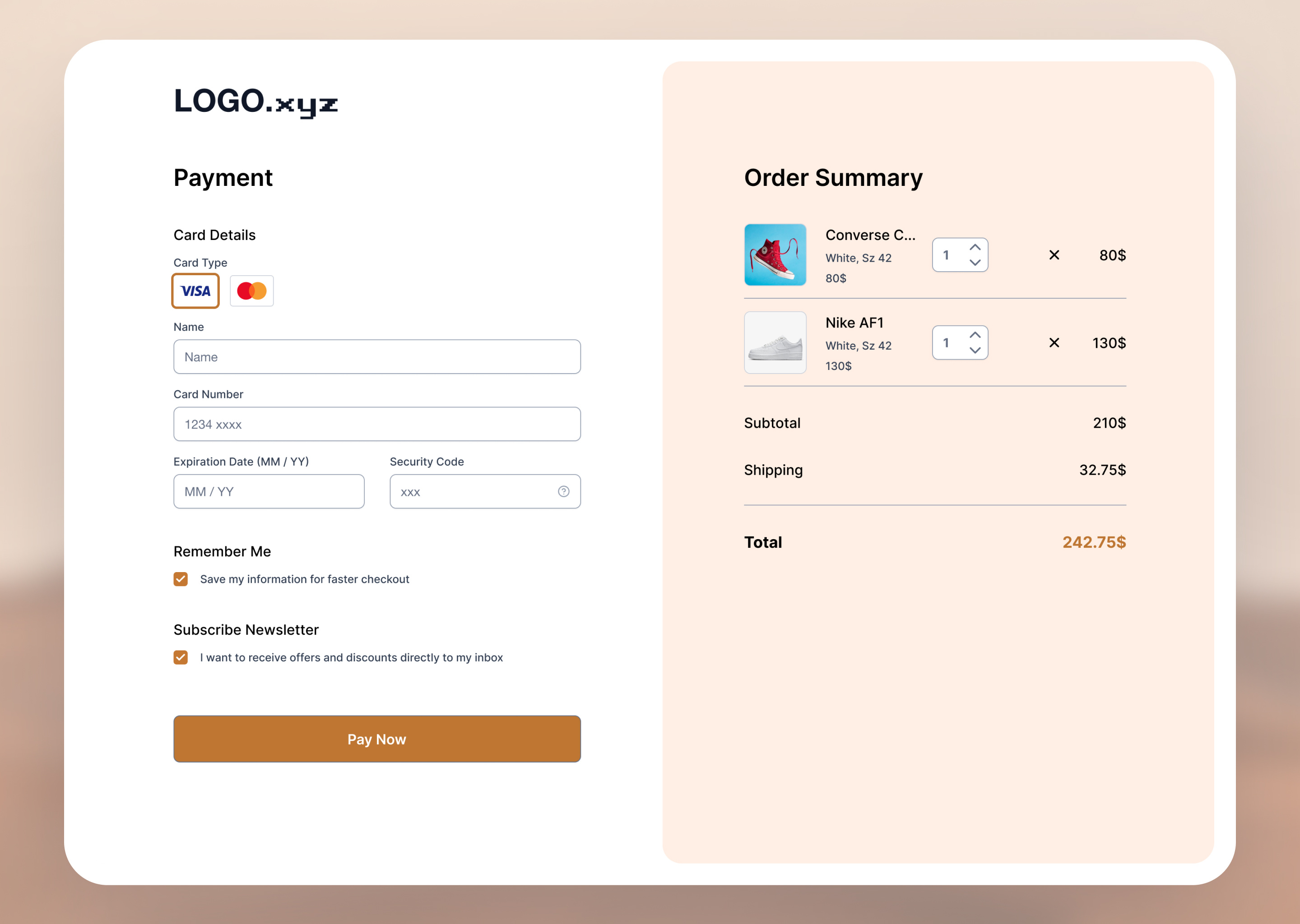 DAY 002 / CHECKOUT brown color palette checkout checkout page credit card ui ux