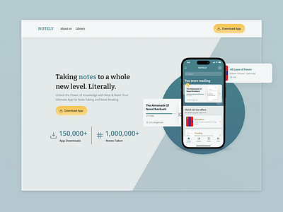 Notely - Website ( Notes & Books) Concept app design book branding concept graphic design illustration library logo mobile design note read reading site ui ux web web design website
