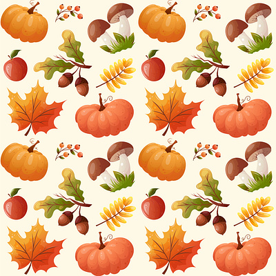 Autumn repeat pattern autumn design graphic design illustration leaf mushroom pumpkin repeat pattern vector