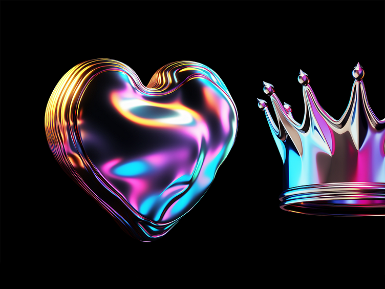 Holographic melted chrome metal heart icon shapes by Paul Rover on Dribbble