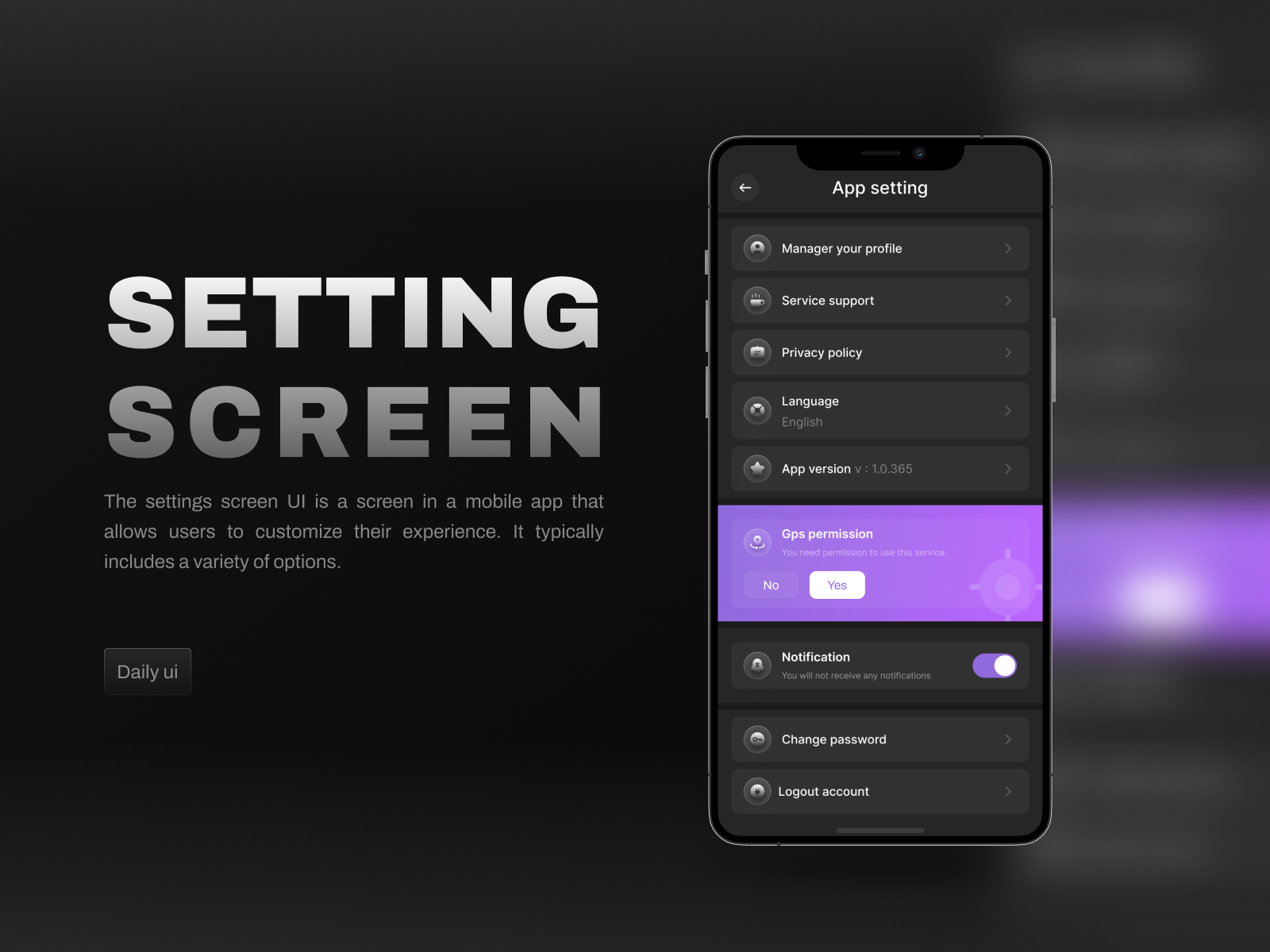 App setting screen - Concept branding graphic design ui