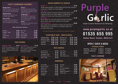 Purple Garlic Menu Design graphic design menu pricelist trifold