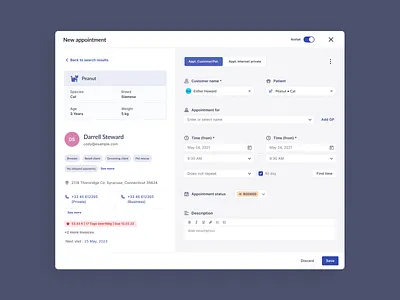 VeteraSky - New Appointment 👩‍⚕️🐾 animal appointment care clinic contact germany management modal pet practice product design saas ui ux vet veterinary