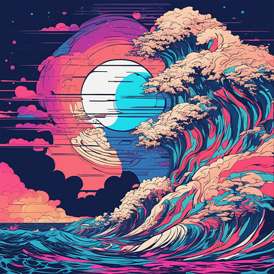 The great wave great wave illustration poster vector vibrant