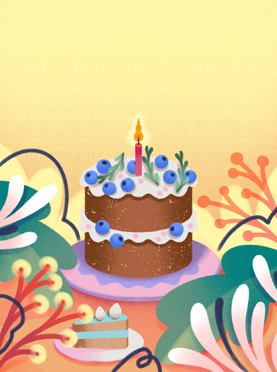 Happy birthday! birthday cake card cute food illustration magical party procreate texture