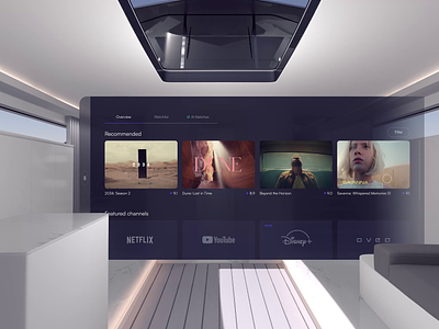 Boat cabin entertainment mixed reality vision pro UI interface 3d animation app ar boat cg design entertainment hmi interaction interface mr ovea ui ux vision pro vr