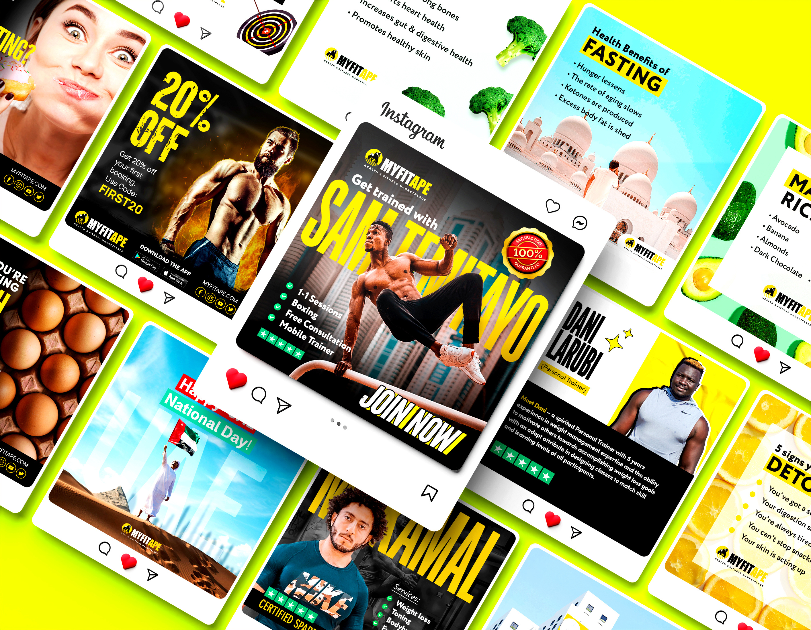 Health and Fitness Social Media Posts graphic design health and fitness instagram feed instagram template posts social media management social media marketing social media posts