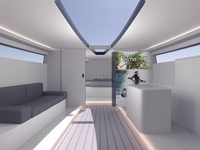 Mixed reality boat inside projection interface animation xr ui 3d animation app ar boat cg design interface interior motion mr ovea render ui ux vision pro vr xr yacht