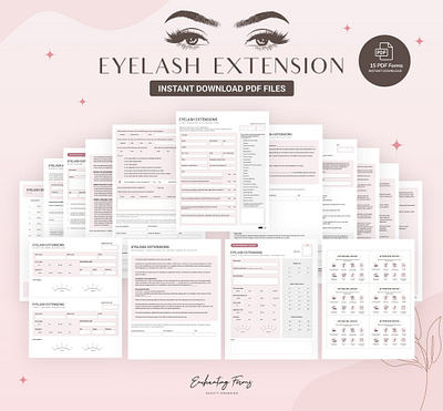 Lash Extension Business Forms - Pink beauty salon forms lash tech consent lash technician waiver treatment record card