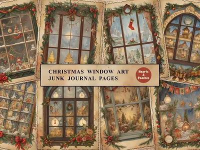 Christmas Window Art Junk Journal Pages christmas christmas junk journal kit christmas junk journal pages christmas printable journal christmas printable pages christmas scrapbooking christmas tales design digital art digital download ephemera graphic design illustration merry christmas santa santa claus junk journal pages vintage vintage christmas ephemera watercolor winter holiday collage sheet