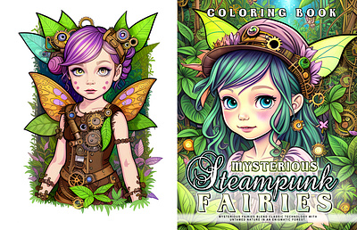 Mysterious Steampunk Fairies in Jungle Coloring Book coloring book graphic design