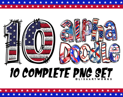 BUNDLE Patriotic Alphabet PNG, 4th of July, PNG Letters alpha doodle canva doodle font graphic design illustration