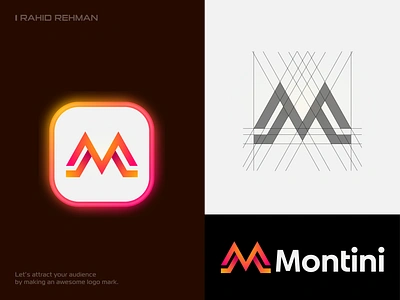 Montini - Letter M + Mountains Technology Logo Design branding camping creative logo design geometric abstract logo geometric logo geometric shapes icon logo logotype minimalist modern logo modernism mountain logo peak software symbol tech tech company technology logo