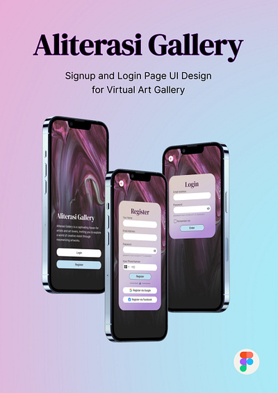 Signup and Login Page UI Design: Aliterasi Gallery app branding graphic design ui uiux user experience user interface ux