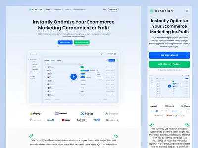 Reaktion - SaaS Landing Page Design analytics design ecommerce homepage landing page marketing minimal product profit reaktion responsive saas service shopify software ui ux web web design website