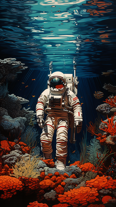 The Coral Astronaut astronaut corals digital art underwater