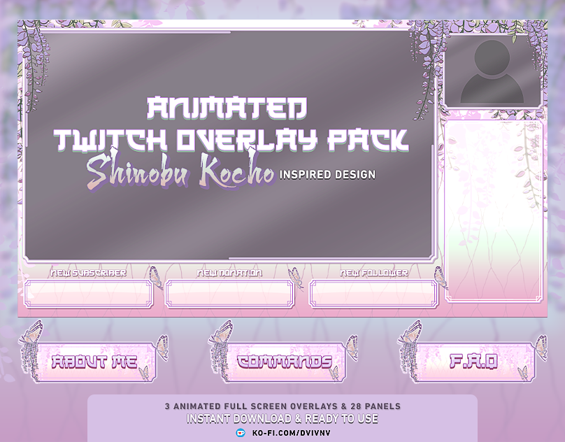 Animated Twitch Overlay Pack - Demon Slayer Inspired Design anime cute stream overlay demon slayer stream stream graphics stream overlay twitch twitch design twitch graphics