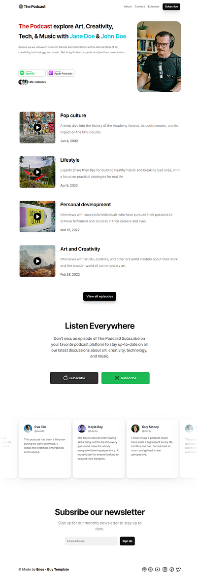 Free Podcast Framer Template apple podcast design framer framer template podcast podcast design podcast framer template podcast theme podcast website spotify template ui ux web design website