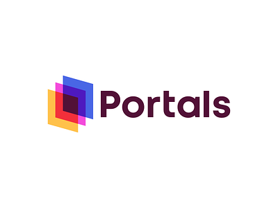 Portals, dual perspective logo design for CMS saas platform augmented reality ar booking travel agency colorful modern content management system data security digital marketing door doors event planning frame frames logo logo design overlapping portal portals real estate tech software cms telecomunications virtual reality vr web development agency window windows