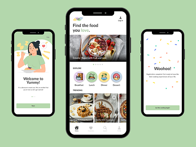 YUMMY Healthy Food Recipes APP ani appdesign appintro apponboarding apptutorial appui branding fooddesign foodtech foodui glutenfree healthylifestyle illustration mealplanning ui uiux userexperience ux vegetarian