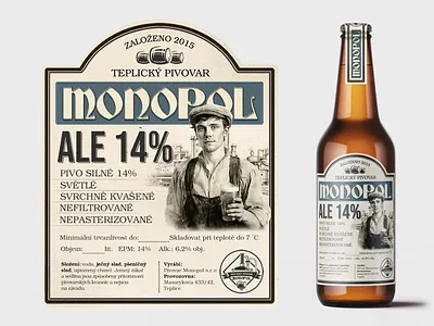Monopol ALE 14% ale beer bottle graphic design label monopol packaging print vintage