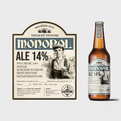 Monopol ALE 14% ale beer bottle graphic design label monopol packaging print vintage