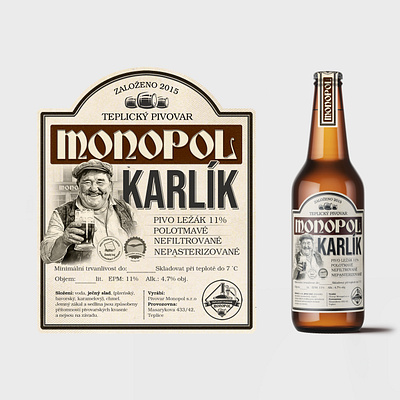 Monopol Karlík beer bottle graphic design karlik label monopol packaging print vintage