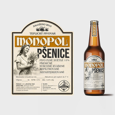 Monopol pšenice beer bottle graphic design label monopol packaging print pšenice vintage