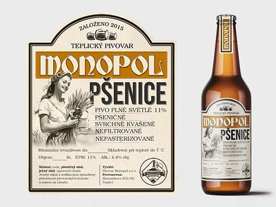 Monopol pšenice beer bottle graphic design label monopol packaging print pšenice vintage