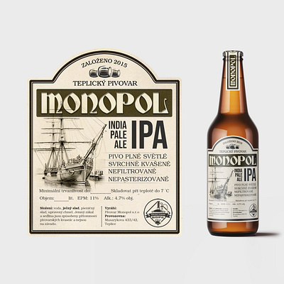 Monopol IPA beer bottle graphic design ipa label monopol packaging print vintage