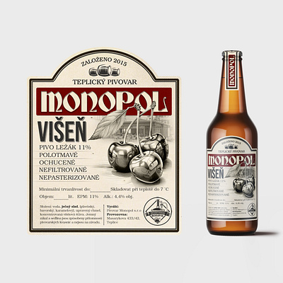 Monopol višeň beer bottle graphic design label monopol packaging print vintage višeň