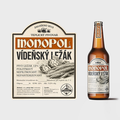 Monopol vídeňský ležák beer bottle graphic design label monopol packaging print vintage vídeňský ležák