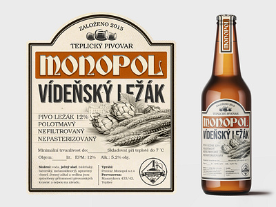 Monopol vídeňský ležák beer bottle graphic design label monopol packaging print vintage vídeňský ležák